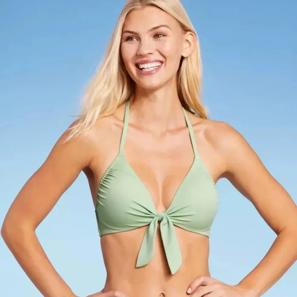NWT Shade & Shore Women's Lightly Lined Front Tie Bikini Swim Top 38DD